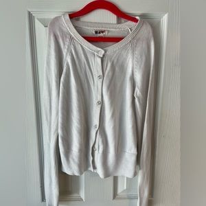 White lightweight Cat Jack size 7/8 cardigan with crystal buttons.